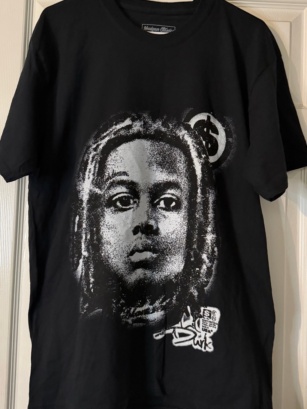 Free Durk Black Graphic Tee with White Portrait Print